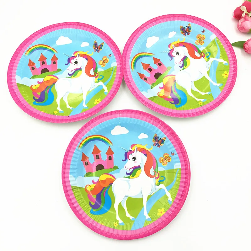10PCS/LOT BLUE UNICORN PLATES KIDS BIRTHDAY PARTY FAVORS UNICORN PAPER