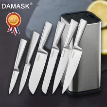 Дамасский Европейский нож для очистки овощей Santoku для нарезки хлеба шеф-повара, нож для мяса, набор кухонных ножей 3Cr13Mov, набор ножей из нержавеющей стали