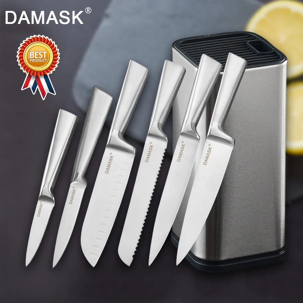 

Damask European Paring Utility Santoku Bread Slicing Chef Meat Cleaver Kitchen Knives Set 3Cr13Mov Stainless Steel Knife Set