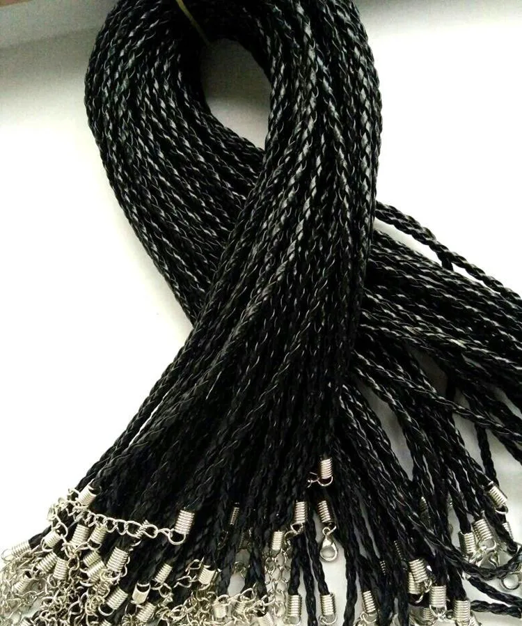 Быстрая 3 мм черная закрученная форма кожаный шнур ожерелье веревка 45 см цепочка с застежкой-лобстером DIY Ювелирные изделия Аксессуары 100 шт./партия