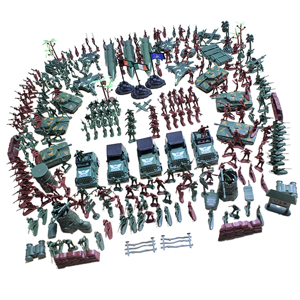307 Pieces Army Base Set 4cm Soldiers Army Men & Assorted Accessory - Tanks Warplanes & More Sand Scene Model Playset Toy