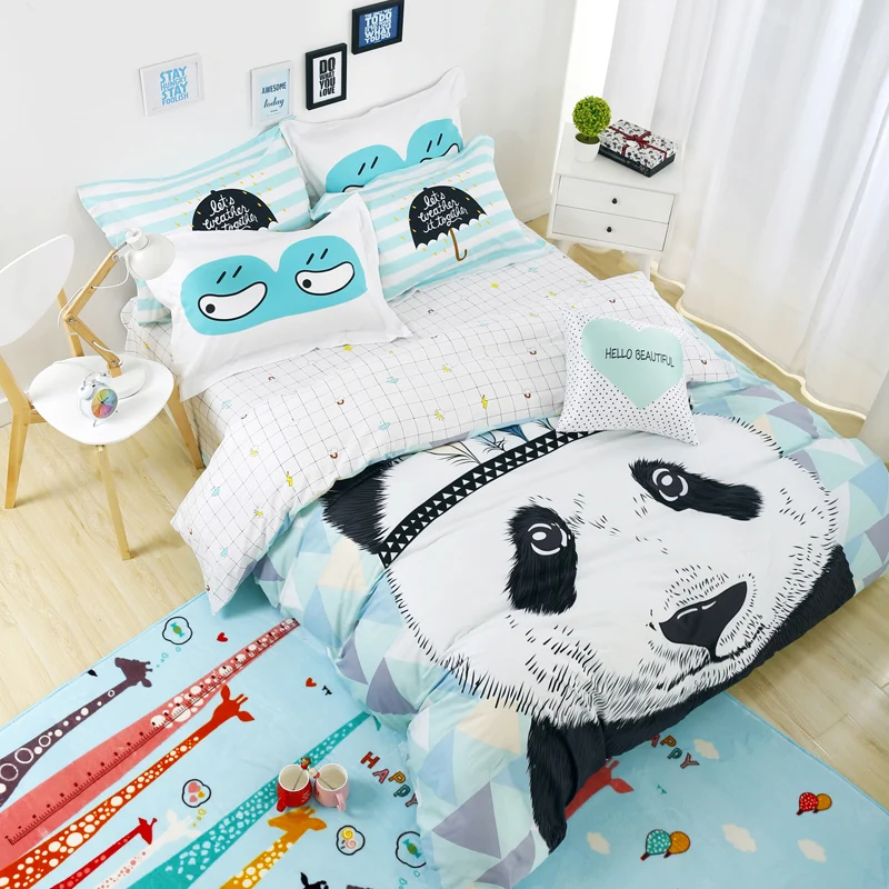 Lovely Panda Bedding set Black and White Duvet Cover Cartoon for children/kids Queen King 4pcs Bedclothes bed linen bed sheet