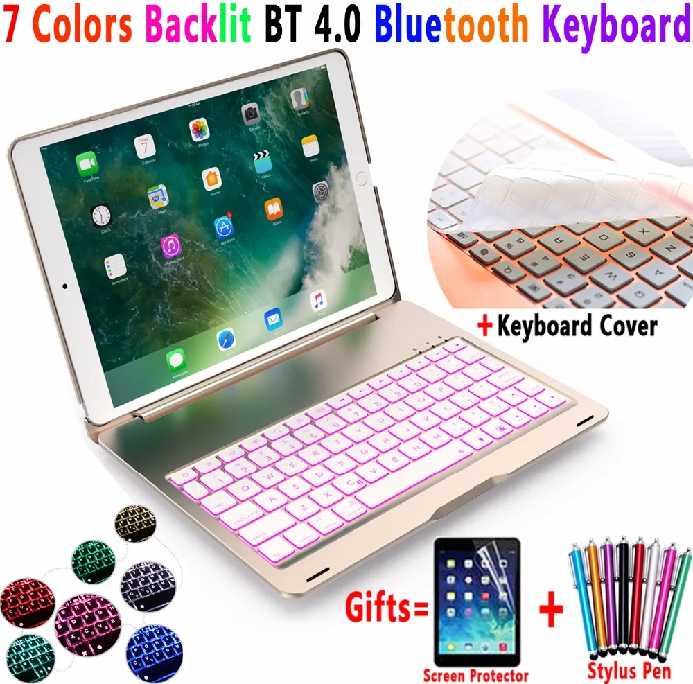 7 Colors Backlit Aluminum Alloy Wireless Bluetooth Keyboard PC Case Cover for Apple iPad Pro 10.5 A1701 A1709 Coque Capa Funda