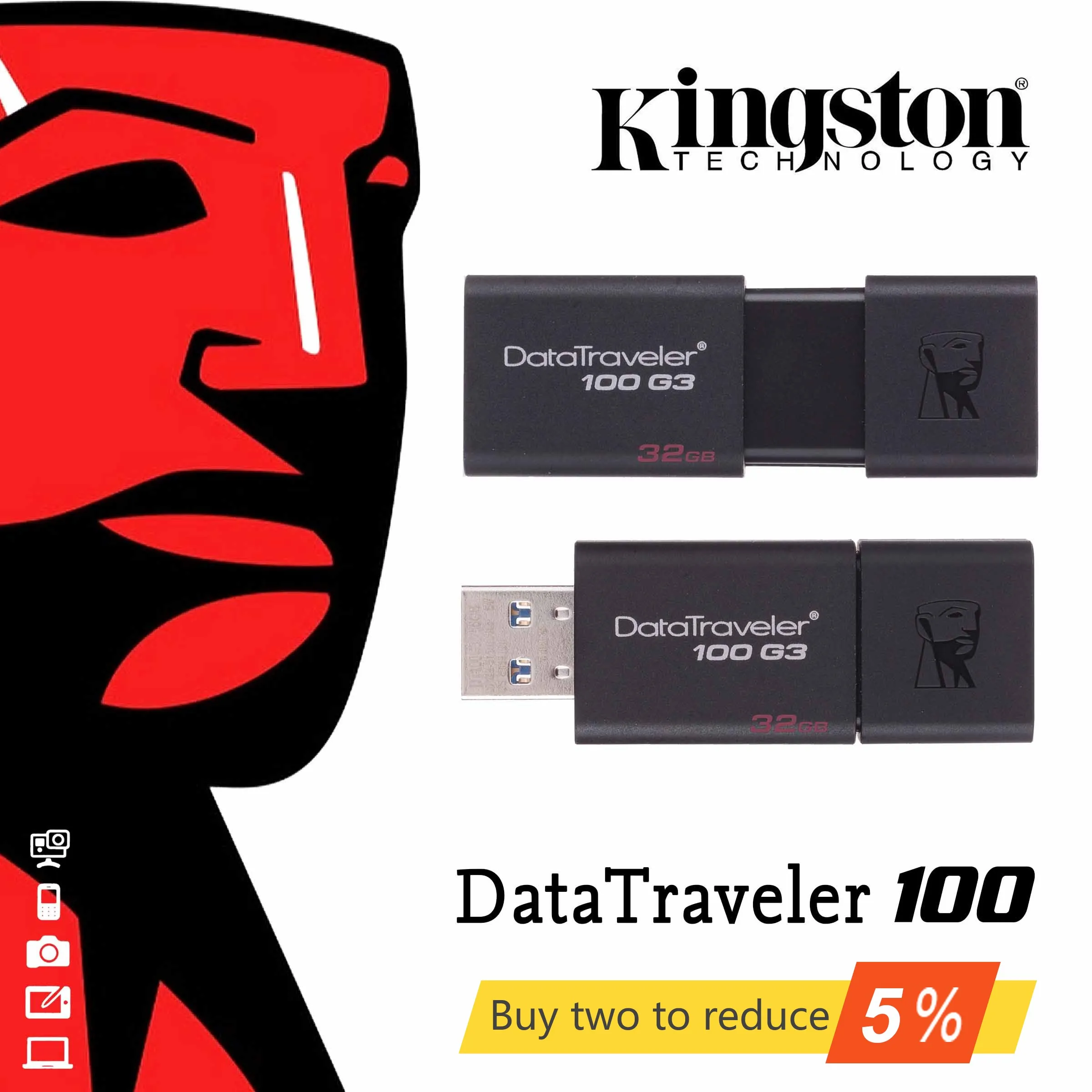 Дешево Оригинальный font b USB b font 3,0 скорость DataTraveler kingston font b USB b font флеш накопитель 16 ГБ 32 ГБ 64 ГБ 16 32 64 ГБ флеш накопитель DT100G3