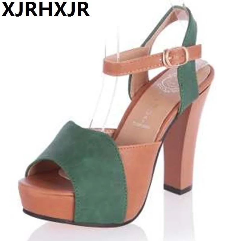 

Sexy Shoes Women Sandals Mixed Colors Thick Platform High Heels Ankle Strap Female 2019 Plus Size Green Beige Shoes