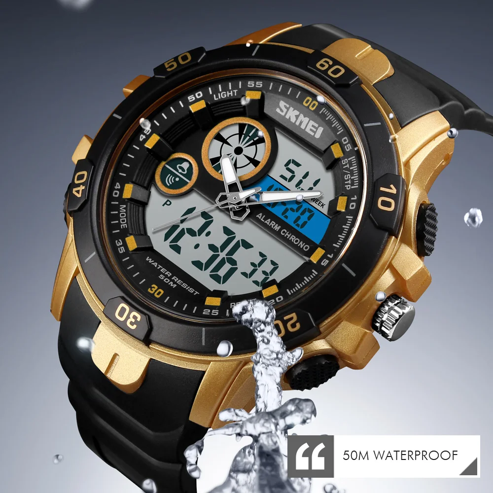 

2018 New Big Dials Military Design SKMEI Digital Watches LCD Week Display PU Strap WR 50m Quartz Analog Clocks Relogio Masculino