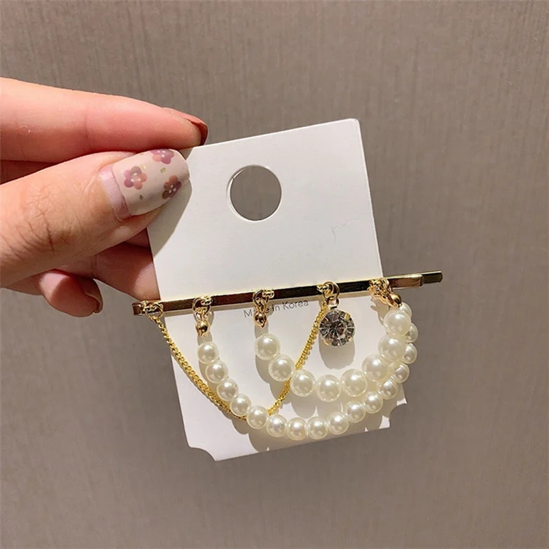 

MENGJIQIAO 2019 Korean New Design Simulated Pearl Elegant Hairpins For Women Girls Tassel Crystal Hair Clips Barrettes Jewelry