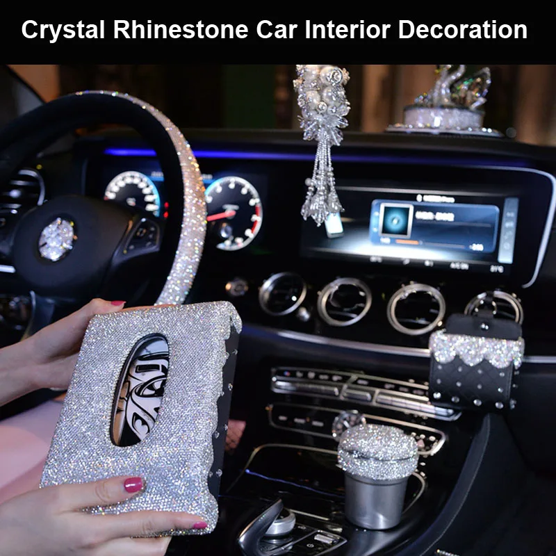 Boîte à clés Bling élégant strass paillettes cristal accessoires de style intérieur de voiture décoration de voiture Boîte à clés de levier de vitesse de voiture 3D