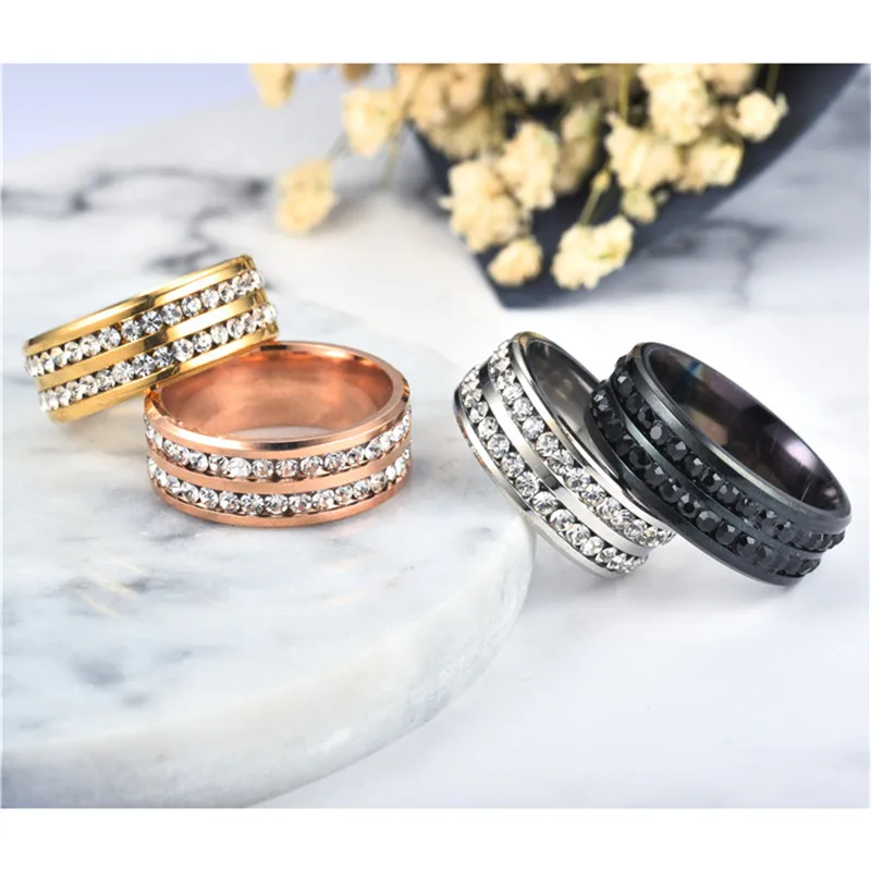 Титановые кольца из нержавеющей стали для женщин слэша двойная линия модное украшение из фианита подарки на день Святого Валентина