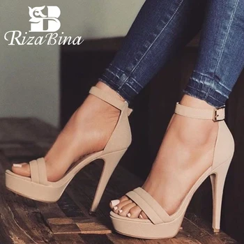 

RIZABINA Women High Heel Sandals Fashion Buckle Starp Summer Shoes Women Party wedding Shoes Office Lady Footwear Size 35-47