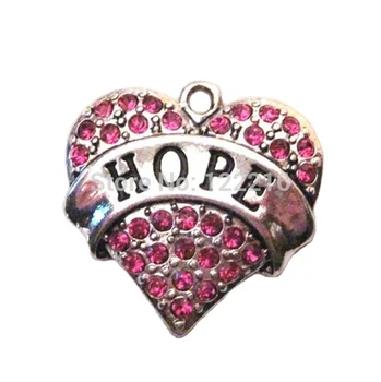 

50pcs a lot fashion rhodium plated Hope with rose crystal heart Pendant