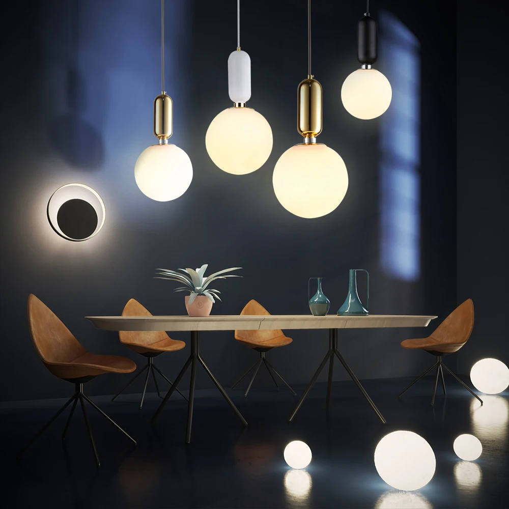 

Modern Brief Pendant Light For Dining Room White Glass Ball Suspension Wire light Restaurant Bar Nordic Design LED luminaire
