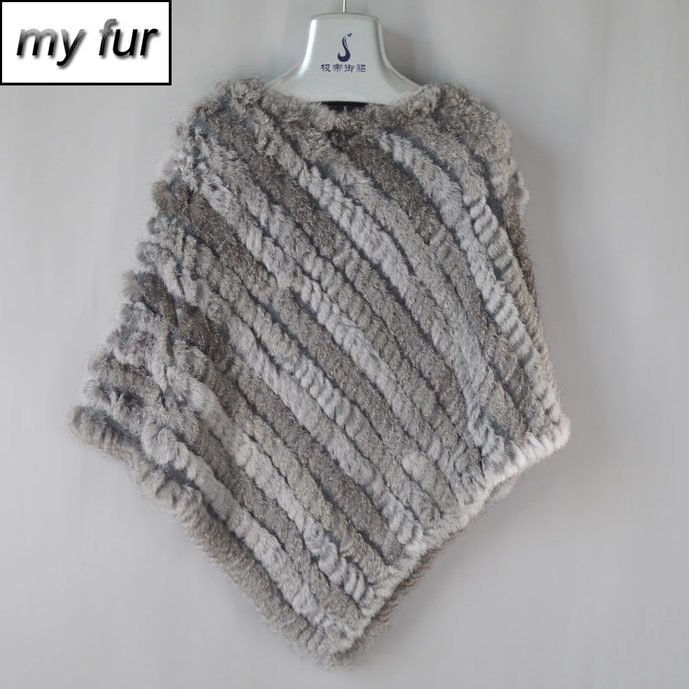 

New Autumn Winter Lady Real Knitted Rabbit Fur Poncho Wrap Scarves Women Natural Rabbit Fur Shawl Triangle Cape Wholesal Retail