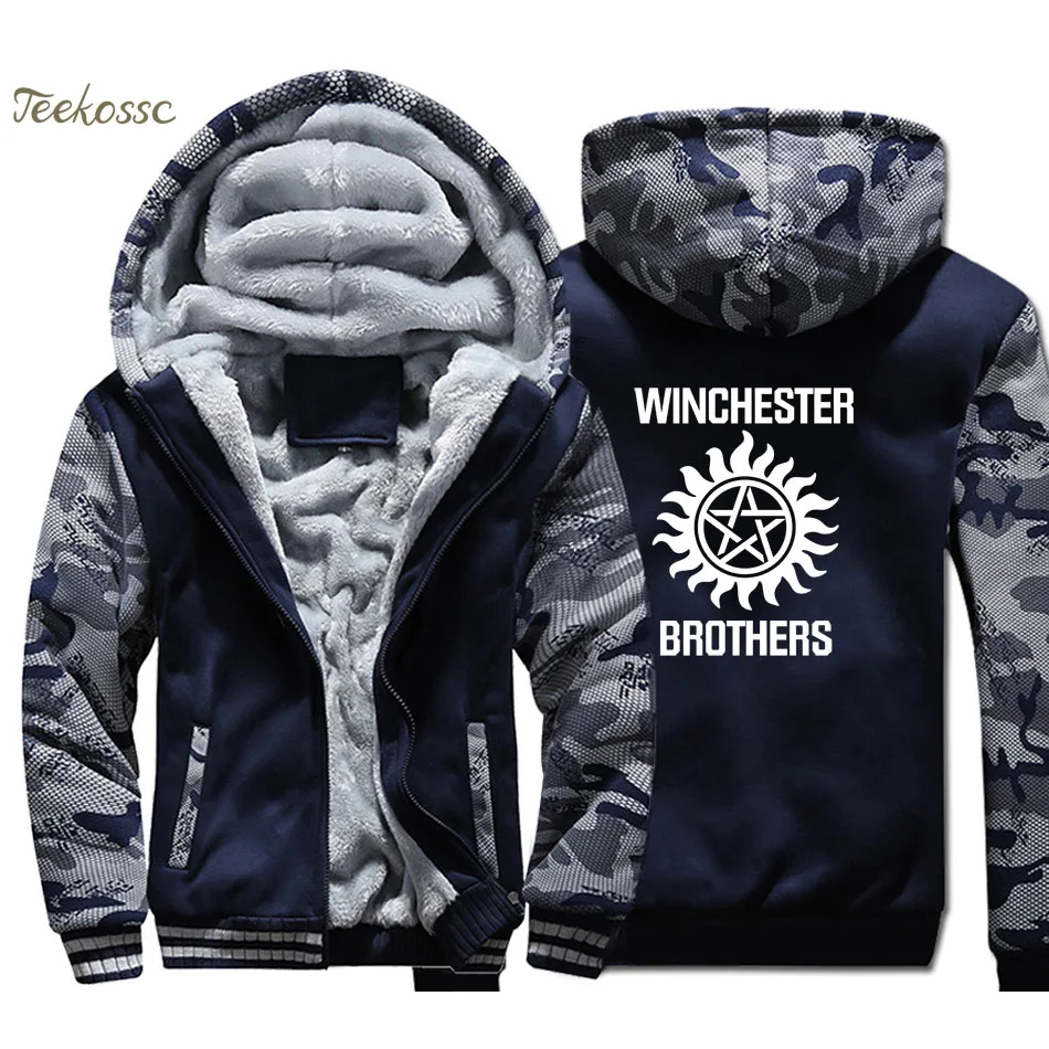 

Supernatural Hoodie Men Winchester Brother Sweatshirt Coat 2018 New Winter Warm Fleece Thick Zipper Camouflage Jacket Streetwear