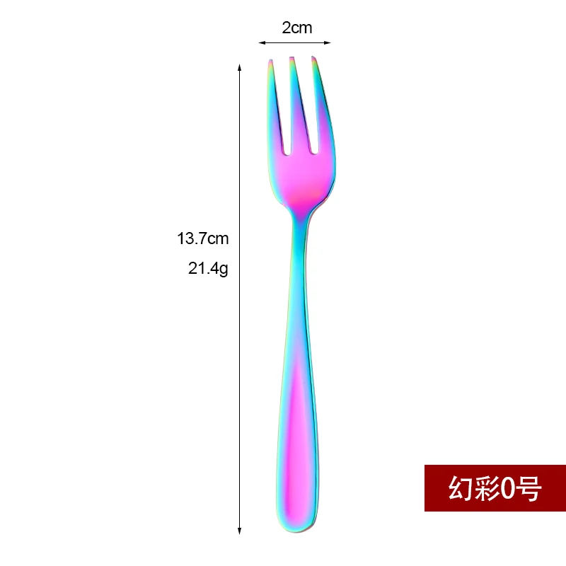 2 шт., фруктовая вилка, 18/10 нержавеющая сталь, вилки для торта на десерт, красная маленькая чайная вилка, радужная Десертная Вилка для закусок, набор посуды - Цвет: Rainbow-2PCS