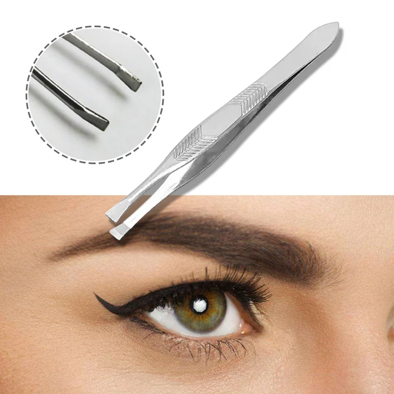 

Stainless Steel Eyebrow Tweezers Striped Flat Mouth Beauty Clip Professional Eyes Make Up Tool Tweezer Pincet Pinzette