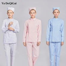 Женская медицинская хирургическая форма для медсестры, больничные костюмы, одежда для медсестер, униформа для салона красоты, Женское пальто с длинным рукавом+ штаны