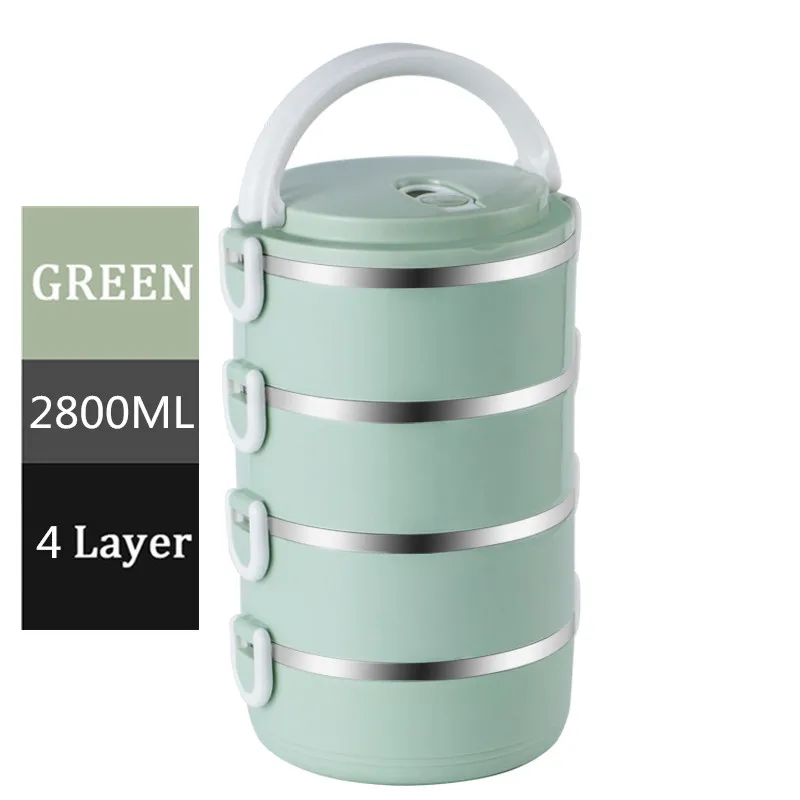 Несколько спецификаций термос Ланчбокс из нержавеющей стали контейнеры Bento Box офисные рабочие студенческие Ланч с подогревом еды - Цвет: 4 layer - green