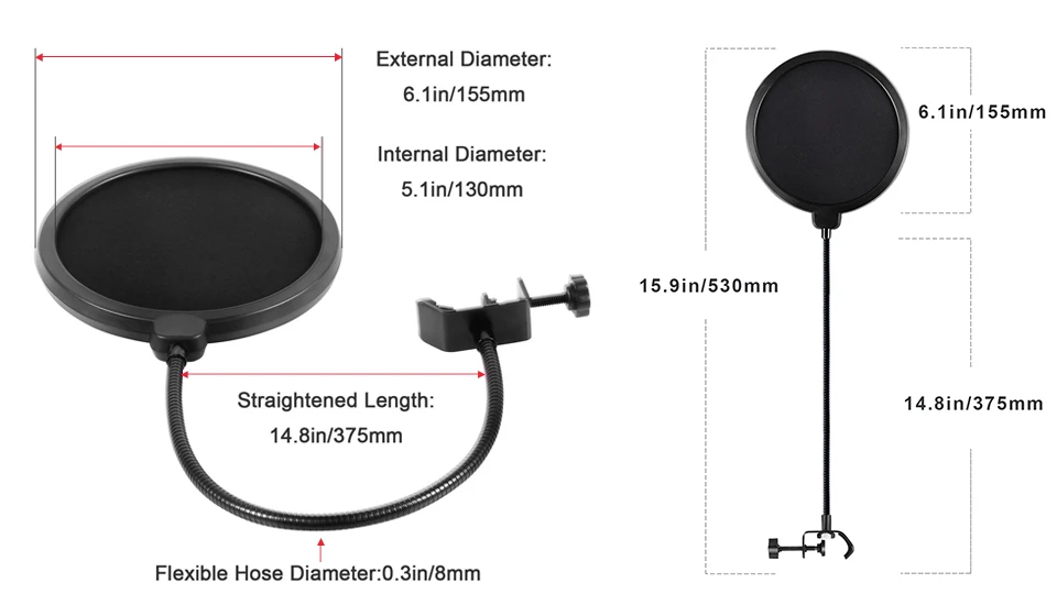 Микрофон поп-фильтр для синего Йети и любого другого микрофона двойной слоистый Ветер Поп-экран с гибким зажим s-образной формы