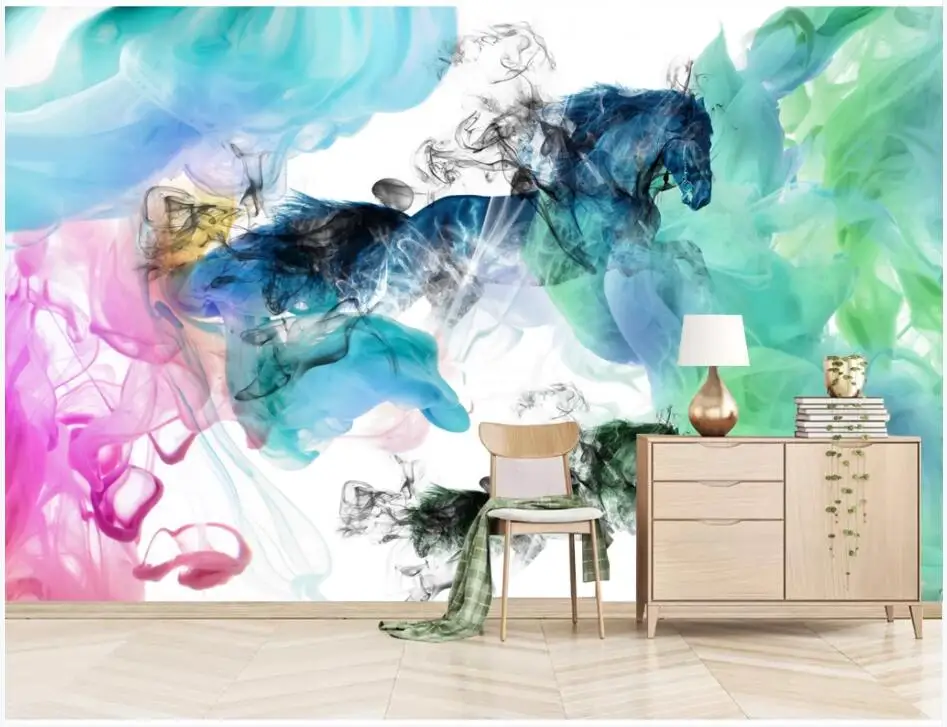 

WDBH custom photo 3d wallpaper Colorful horse running hand drawn oil painting home decor living room wallpaper for walls 3 d