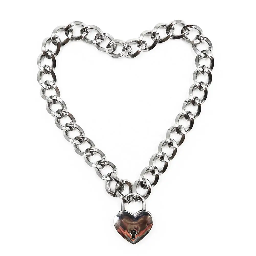 XIUFEN, женское ожерелье в стиле панк, крутой ошейник раба для шеи, игра для домашних животных, в форме сердца, висячий замок, ожерелье, металлический кулон, колье - Окраска металла: 1