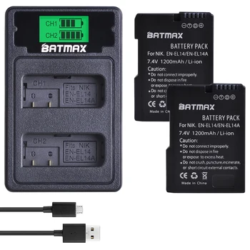 

2pc EN-EL14 EN-EL14A Battery+LCD USB Dual Charger with USB Cable for Nikon D3100 D3200 D3300 D3400 D3500 D5600 D5100 D5200 P7000