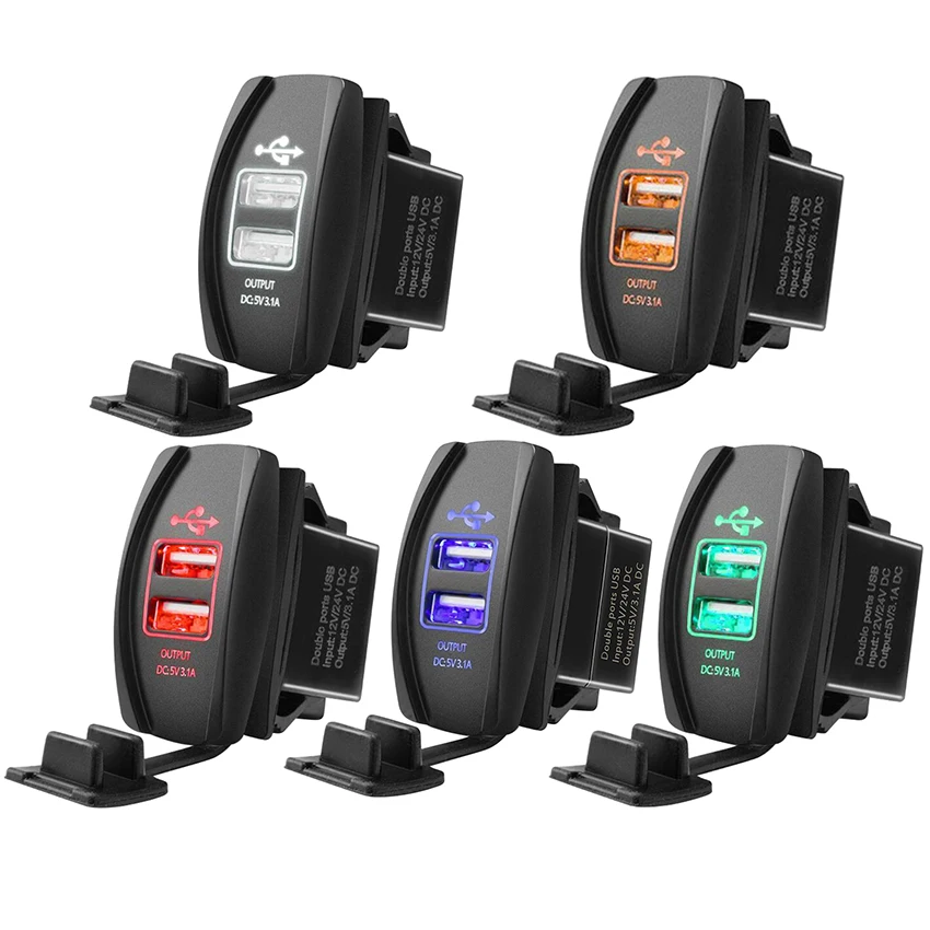 

3.1A Dual USB Socket Charger Power Adapter Waterproof LED 12V 24V For Car Motor