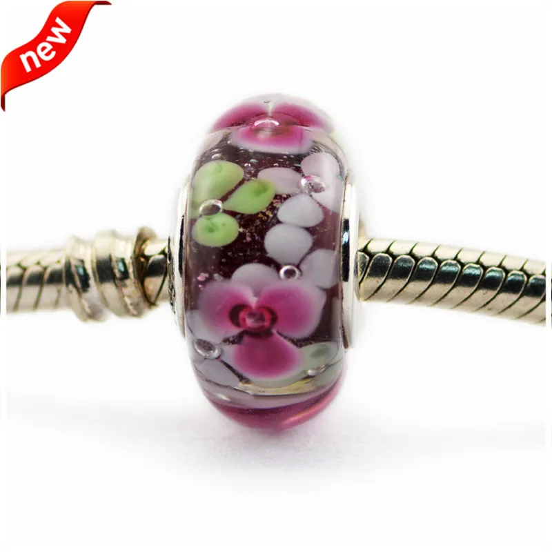 

Fits for Pandora Charms Bracelets 100% Sterling-Silver-Jewelry Flower Garden Murano Glass Beads Free Shipping