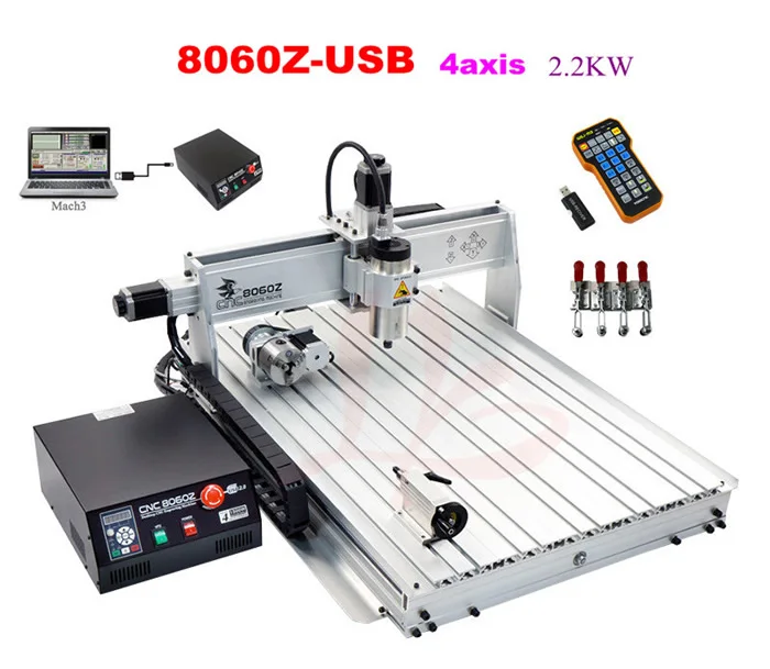 

Russia tax free usb port cooling 8060 4 axis mach3 2.2kw mini cnc router remote controller mach3