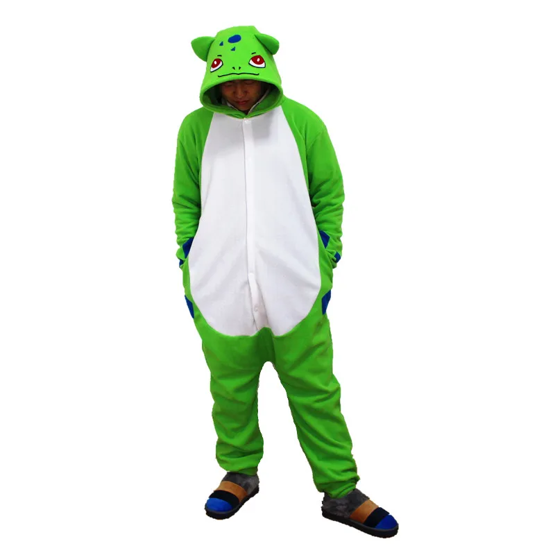 Костюм для косплея Bulbasaur Kigurumi взрослые флисовые Мультяшные комбинезоны Пижама