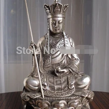 19 см высотой тибетского буддизма бронза с покрытием серебра Золотые Кшитигарбха статуя Будды