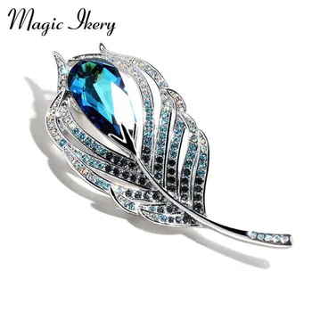 

Magic Ikery White Gold Color Crystal Luxury Leaf Brooches Wholesales Fashion Jewelry For Women MKY724