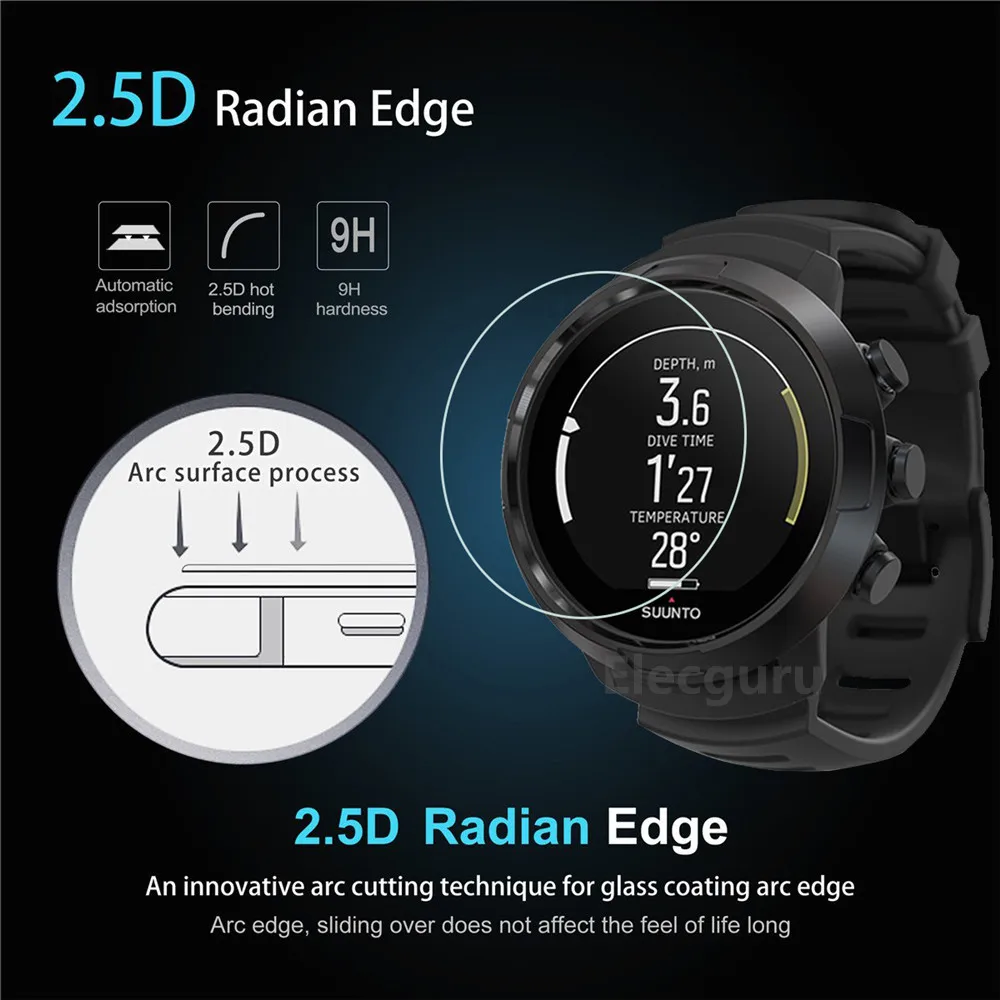 Suunto D5 다이브 컴퓨터 스마트 워치용 3 개, 강화 유리 전체 화면 보호기, 투명, 스크래치 방지, 산산조각 방지 보호 필름