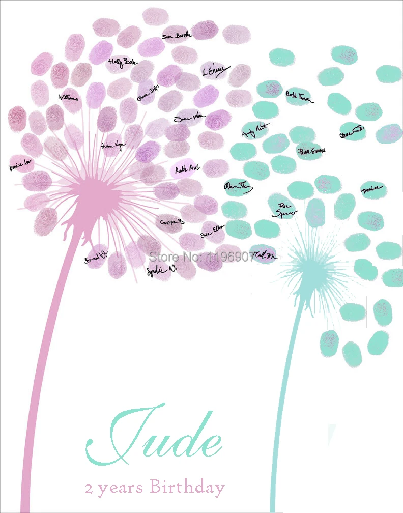 30x42cm Thumbprint Signature Dandelion Canvas Baby Shower