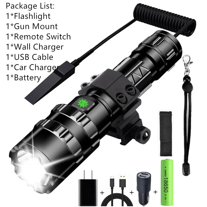 Lampe Torche LED Tactique Ultra-lumineuse - Étanche - Alu Noir - Pour Chasse, Camping, Survie