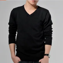 Весенний и летний свитер из хлопка, мужская повседневная одежда с v-образным вырезом и длинным рукавом, мужские вязаные свитера, черные, белые одноцветные пуловеры