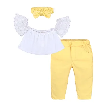 

Toddler Kids Baby Girls Clothes Set Off Shoulder Tops Long Pants Headband 3pcs Outfits Girl Clothing Set