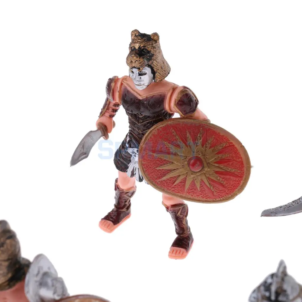 6pcs Plastic Ancient Roman Gladiator Warriors Medieval Soldier Action Figures Model Military Playset DIY Scenes Kids Adult