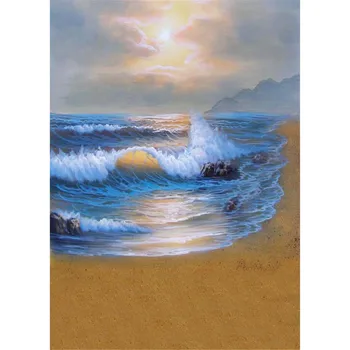 

Sandy Beach Sunset Scenic Photography Background Printed Spindrift Princess Girl Mermaid Birthday Party Photo Booth Backdrops