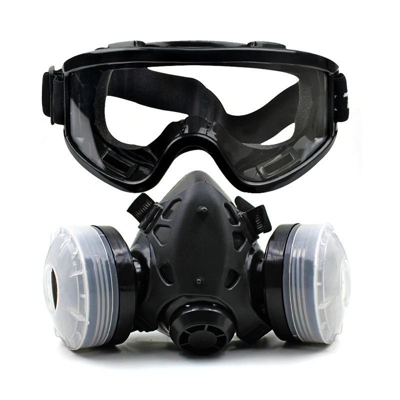 

Half Face Gas Mask with Dual Cartridge Dust Mask with Eye Goggle Anti-Chemical Filter Face Respirator for Spray