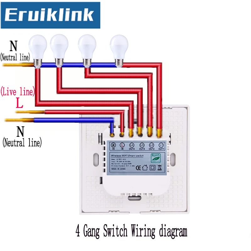 EU/UK Стандартный приложение eWelink дистанционного Управление светильник переключатель, 1/2/3/4, 1 канал, умный дом Wi-Fi настенный сенсорный переключатель