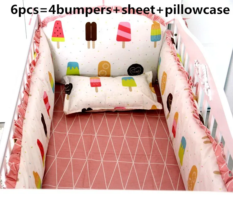 Promotion! 6PCS baby cot bedding sets baby crib bedding set for baby bed Cot Bumpers,(bumpers+sheet+pillow cover)