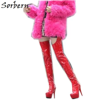 

Sorbern Red Thigh High Boots With Belt Black Booties Shoes Woman Size 10 Womens Fall Boots Long 15Cm Heeled Long Women Boots