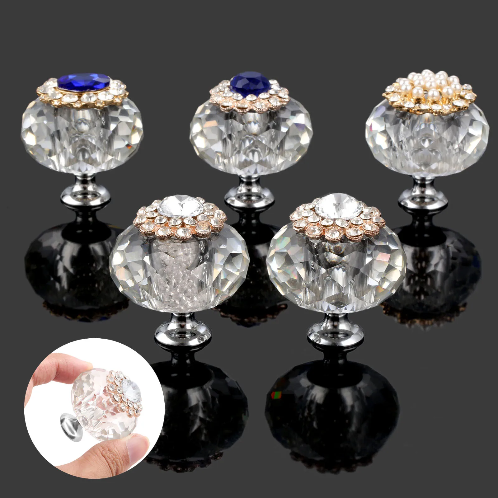 DRELD 42mm Diamond Crystal Glass Knobs Cupboard Pulls Cabinet Knobs and Handles Kitchen Handles Furniture Handle dolap kulpu