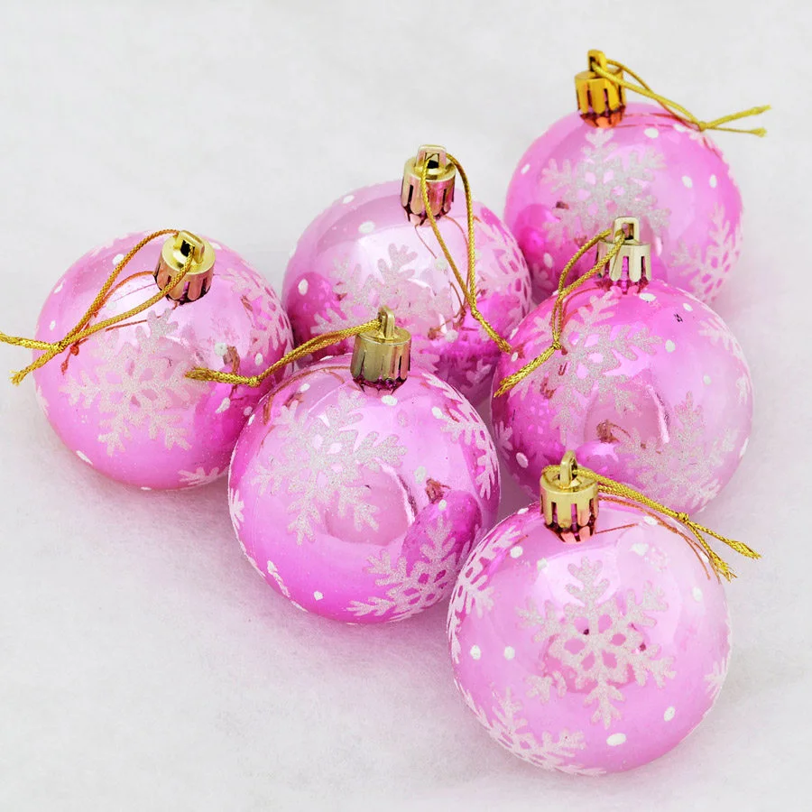 FUNNYBUNNY 6 шт. Рождественская елка снежинка шар-безделушка подвесные 6 см шары с рождественским орнаментом - Цвет: pink