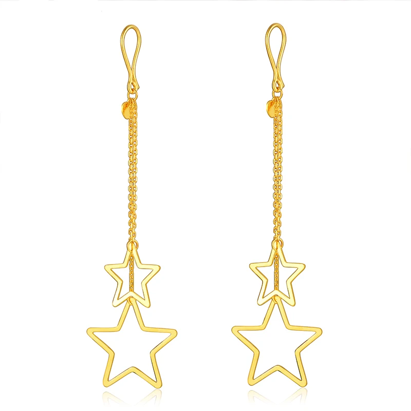 New 24K Yellow Gold Earrings Star Dangle Earrings 5.68gin Drop