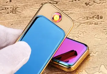 

2PCS/LOT High Quality Super Thin Ice Color Metal Case USB Electronic Lighter Windproof Flameless Lighter