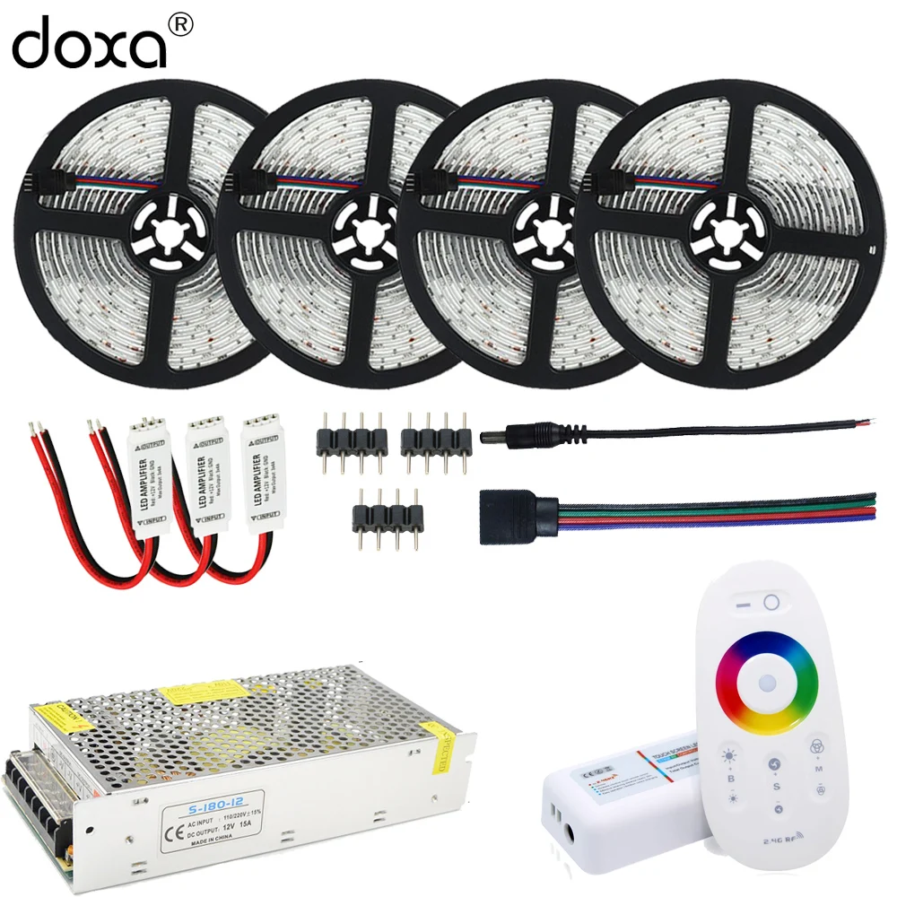 

BLYN LED Strip Light 5050 RGB 10M 15M 20M Waterproof Tape In Series +Touch Remote LED Controller+RGB Amplifier +12V Power Supply