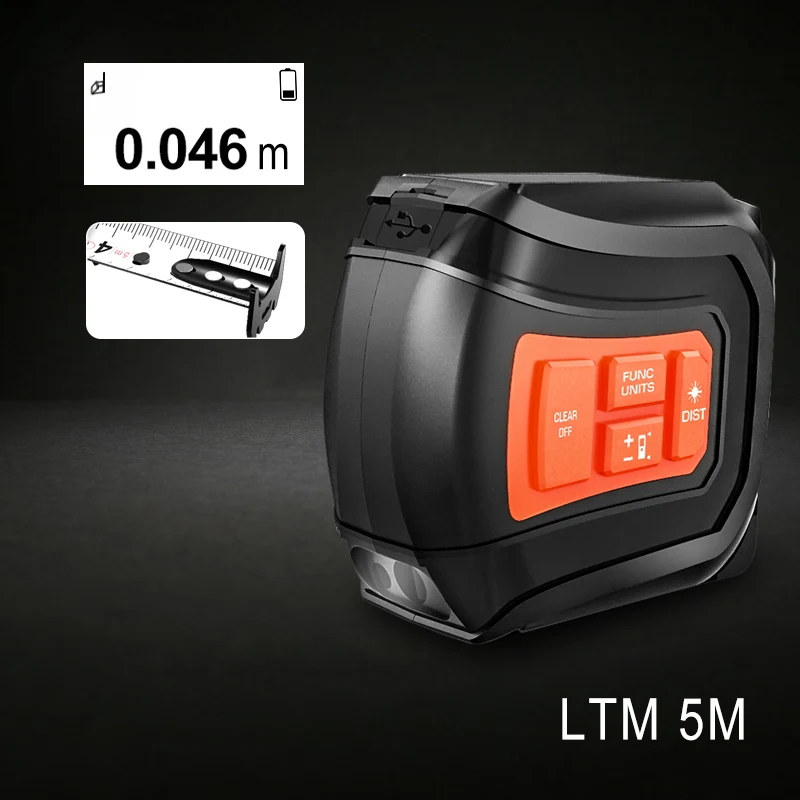 LOMVUM LTM USB перезаряжаемая Лазерная Лента лазерный дальномер в реальном времени Dada 40/60 м лазерный дальномер 5 м лента ЖК-цифровой - Цвет: LTM 5M