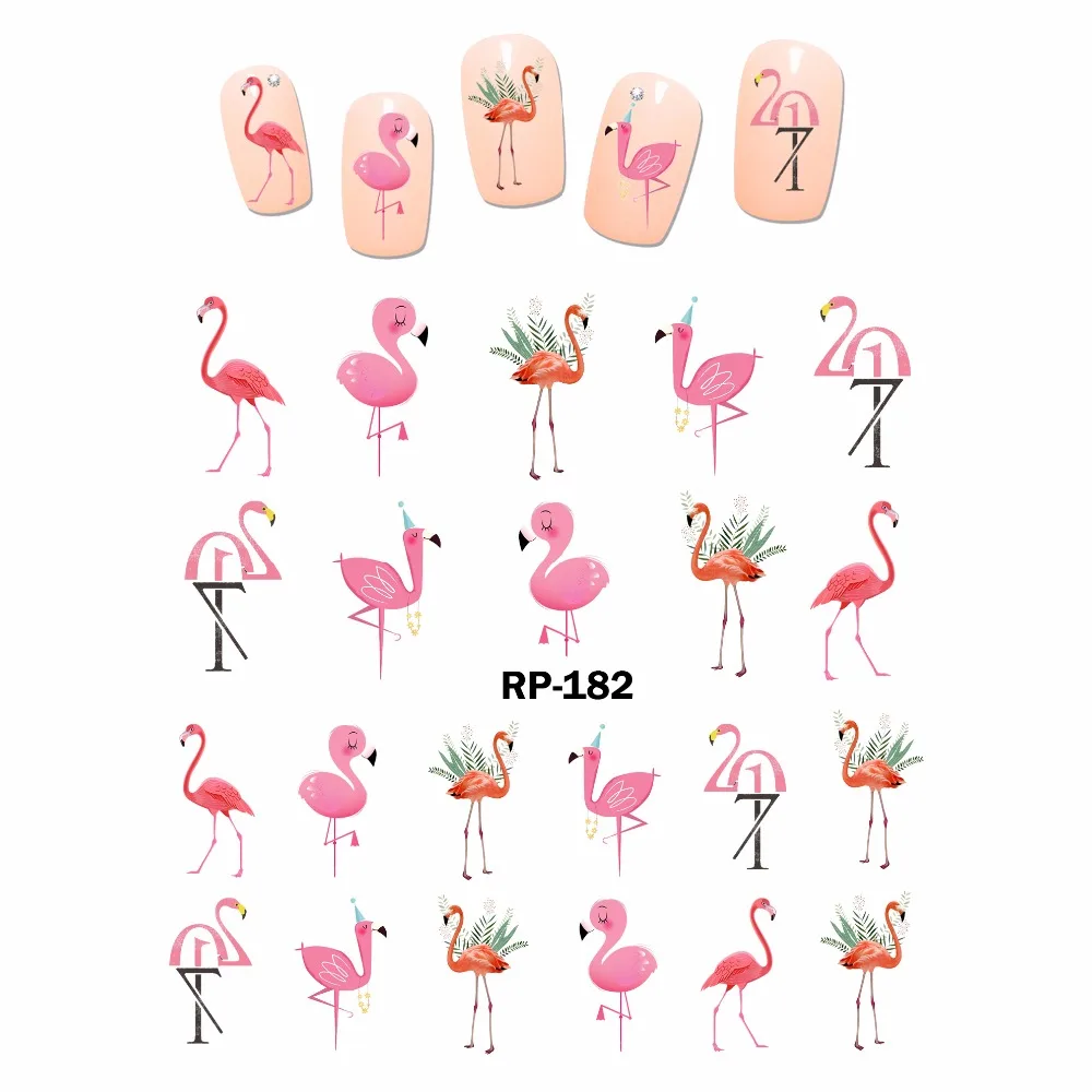 Искусство ногтей Красота наклейка на ногти водная наклейка слайдер мультфильм Милая Птица Попугай Фламинго Сова перо RP175-180